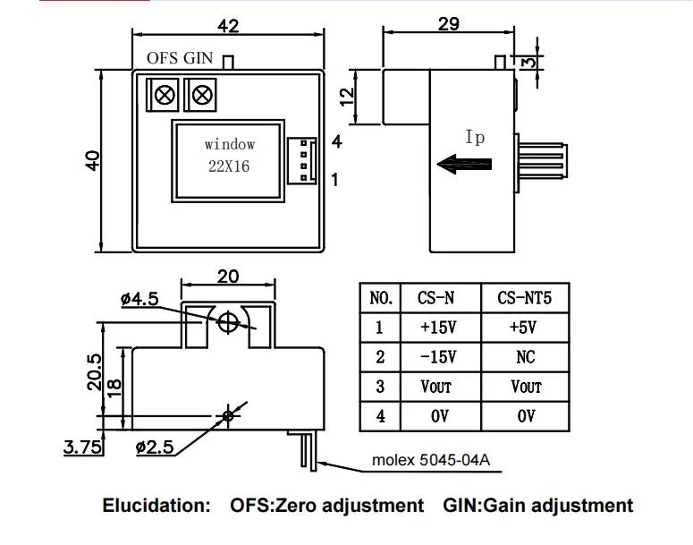 Hall Current Sensor CS600n Used in Welding Machine 22mm*16mm